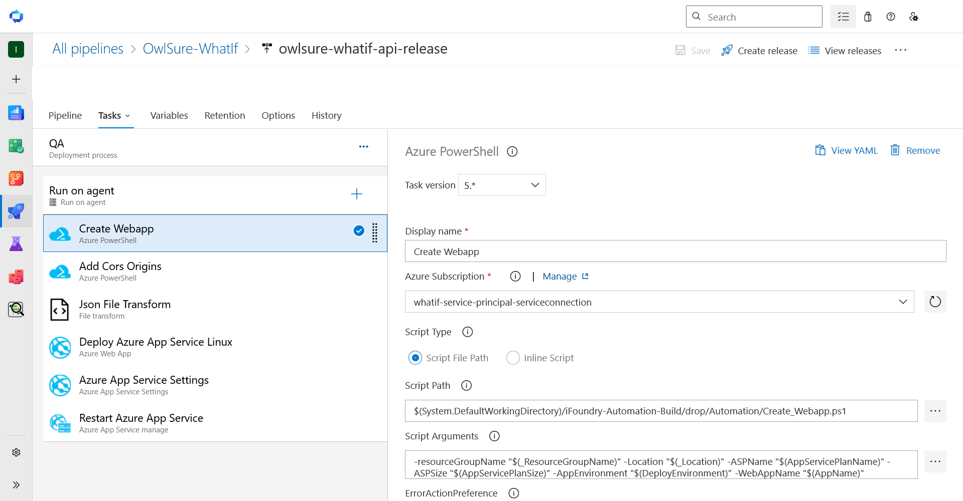 Create Webapp task